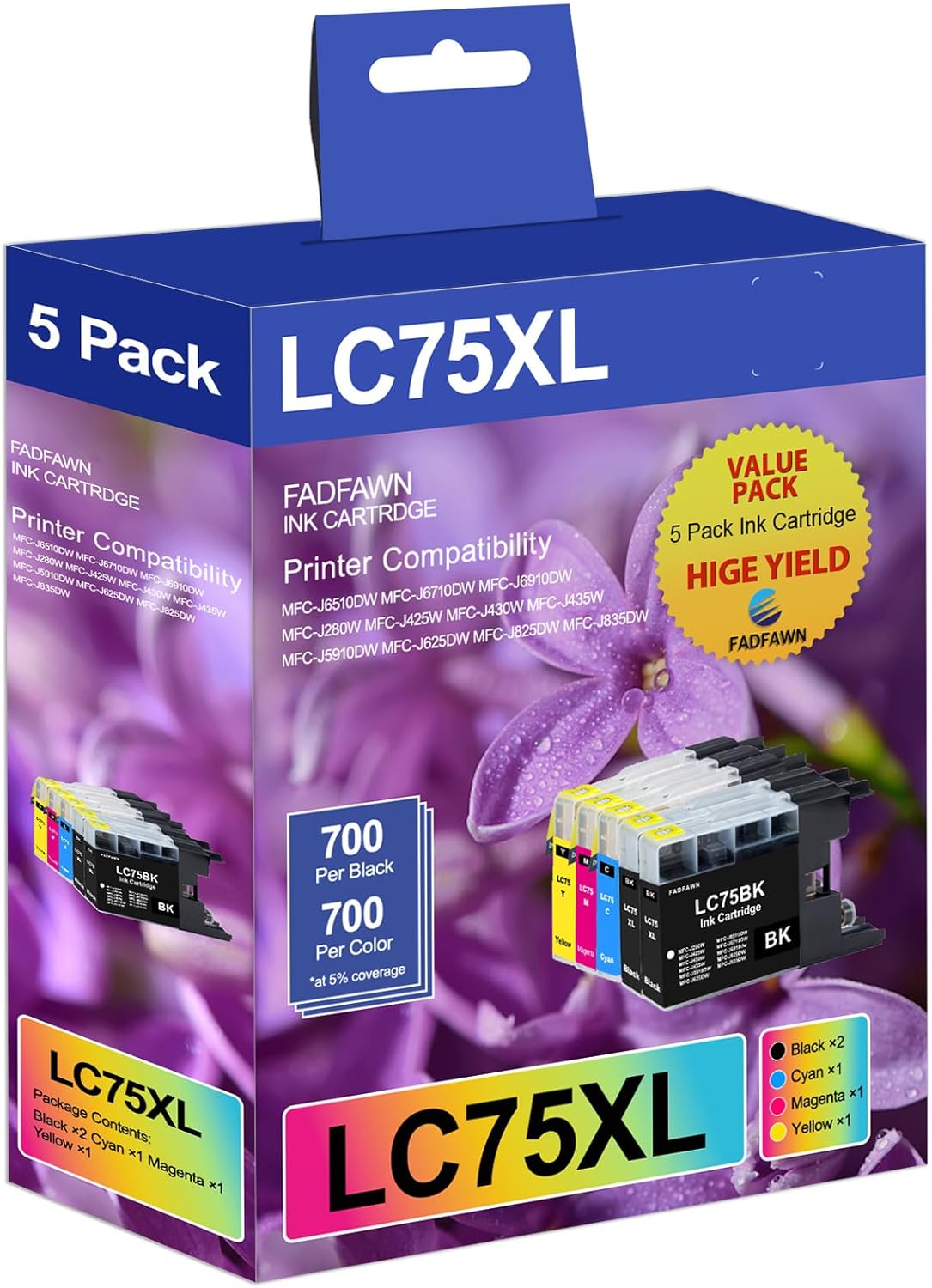 LC75 High Yield Ink Cartridges Replacement for Brother LC75