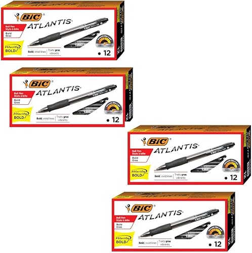 BIC Atlantis Velocity Bold - Bolígrafo retráctil, punta gruesa (0.063 pulgadas), negro, 12 unidades, paquete de 18