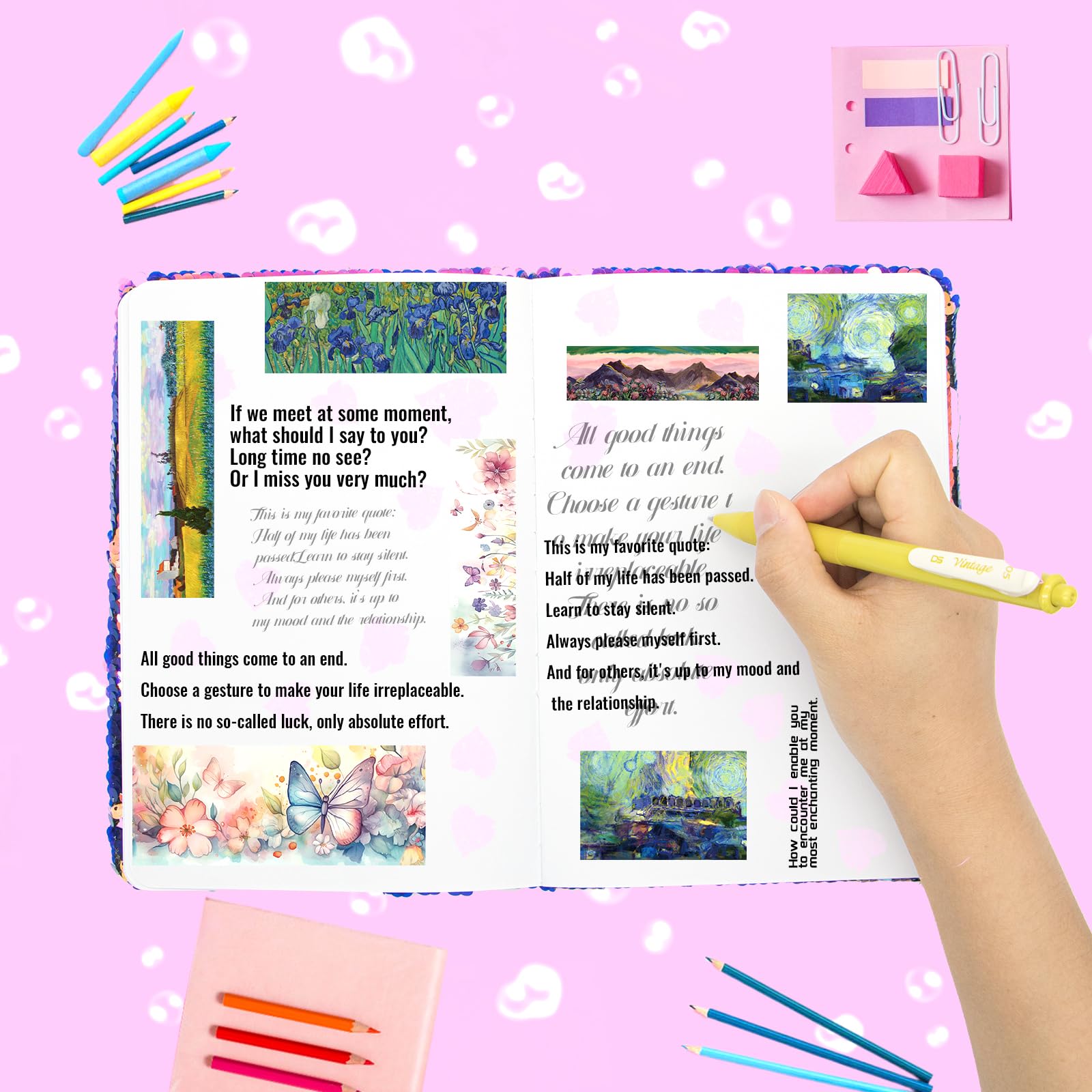 Geesinimo Álbum de recortes de lentejuelas A5 con diseño de unicornio para diario basura y registro diario, organizador, álbum de recortes, regalo de papelería, universidad y viajes, desafío estético