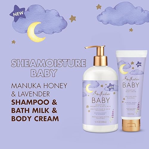 Miniatura 5 de Shea Moisture Baby Care Set  Champú relajante nocturno y leche de baño + crema corporal nocturna para piel delicada, miel de manuka y lavanda (juego
