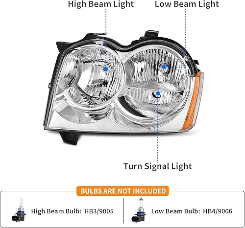 Miniatura 7 de DWVO - Conjunto de faros delanteros compatibles con Jeep Grand Cherokee 1999 2000 2001 2002 2003 2004, carcasa negra OE