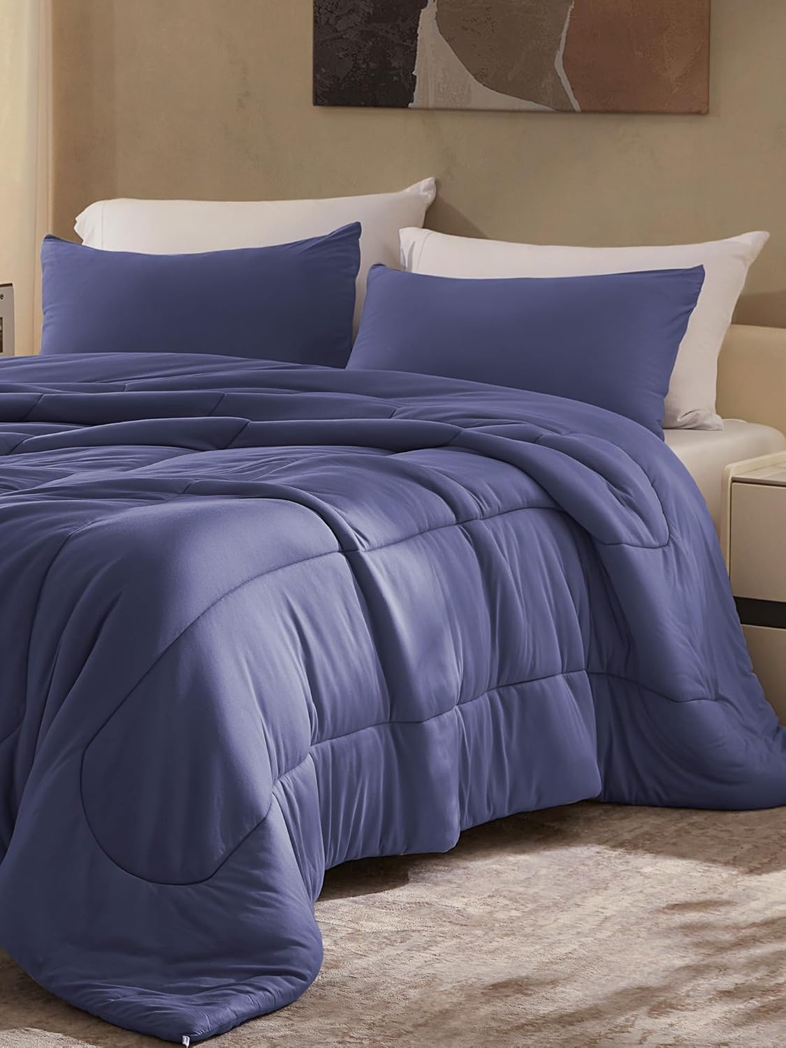 SLEEP ZONE King Size Comforter Set, Breathable Jersey Knit Soft Duvet Insert Set 3 Pieces Bedding Sets for Bedroom All Season, Navy - Image 2
