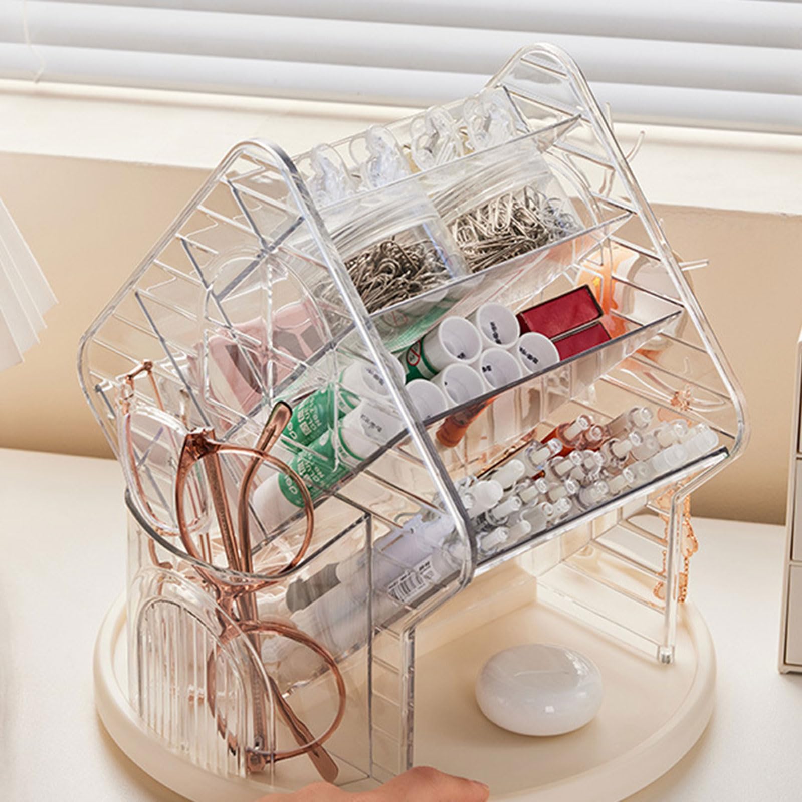Générique cosmétique pivotant à 360 degrés, organisateur de bijoux de capacité, boîte de rangement pour pinceaux de maquillage et rouges à lèvres, organisateur de Table de vanité
