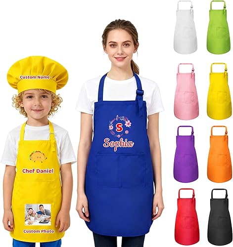 Delantal personalizado para niños, mujeres y hombres con foto de texto, delantal personalizado para mujeres, delantales de chef para hombres y