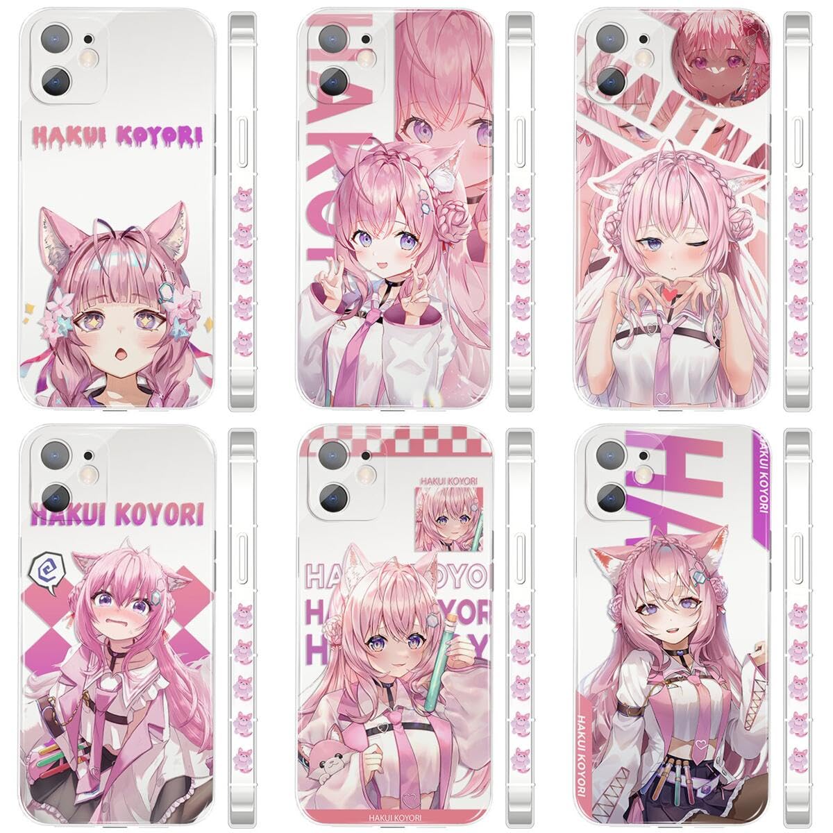 Vtuber Hiroi Koyori Smartphone Case iPhone 15 Case Mobile Cover Virtual Idol Goods 6th Grade Transparent Protective Cover TPU iPhone16/15/14/13/12/11/7/8/Pro/Max Cosplay Accessory (iPhone 15Pro