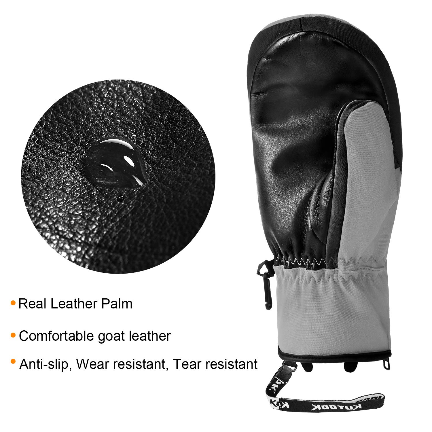KUTOOK Guantes Esquí Invierno Piel Cuero 3M Thinsulate Impermeable TPU Hombre Nieve Ski Snowboard