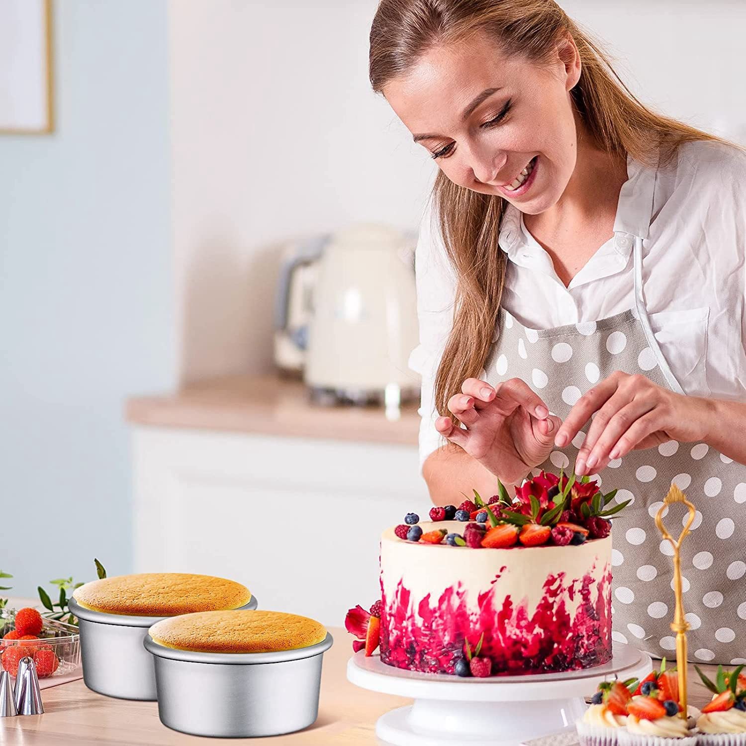 18 Sztuk 4 Cal MałA Patelnia do Ciasta OkrąGłE Patelnie do Pieczenia Ciasta Patelnie Sernik, Pizza, Quiche
