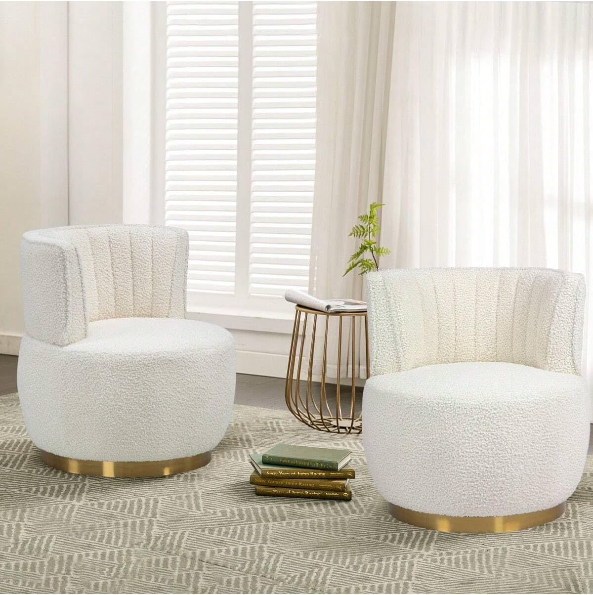 KINFFICT Velvet Swivel Accent Barrel Chair Set of 2, Mid Century Modern Arm Chair 360° Swivel Club Chairs Upholstered Comfy Single Sofa Chair Cozy Leisure Chair for Living Room Bedroom, Lounge, Hotel