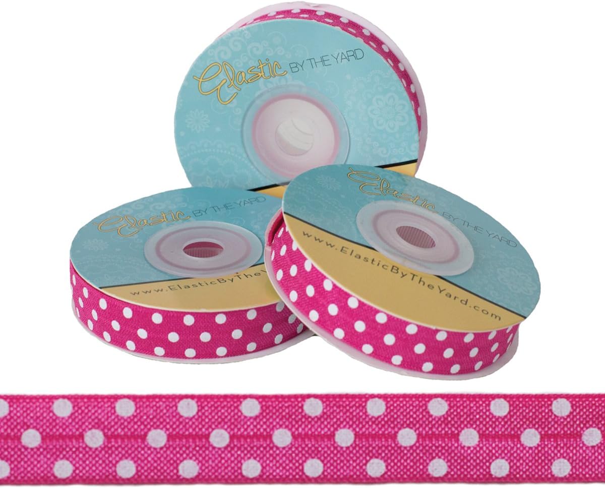 100 Yards - Yellow with White Dots - 5/8" Fold Over Elastic - ElasticByTheYard