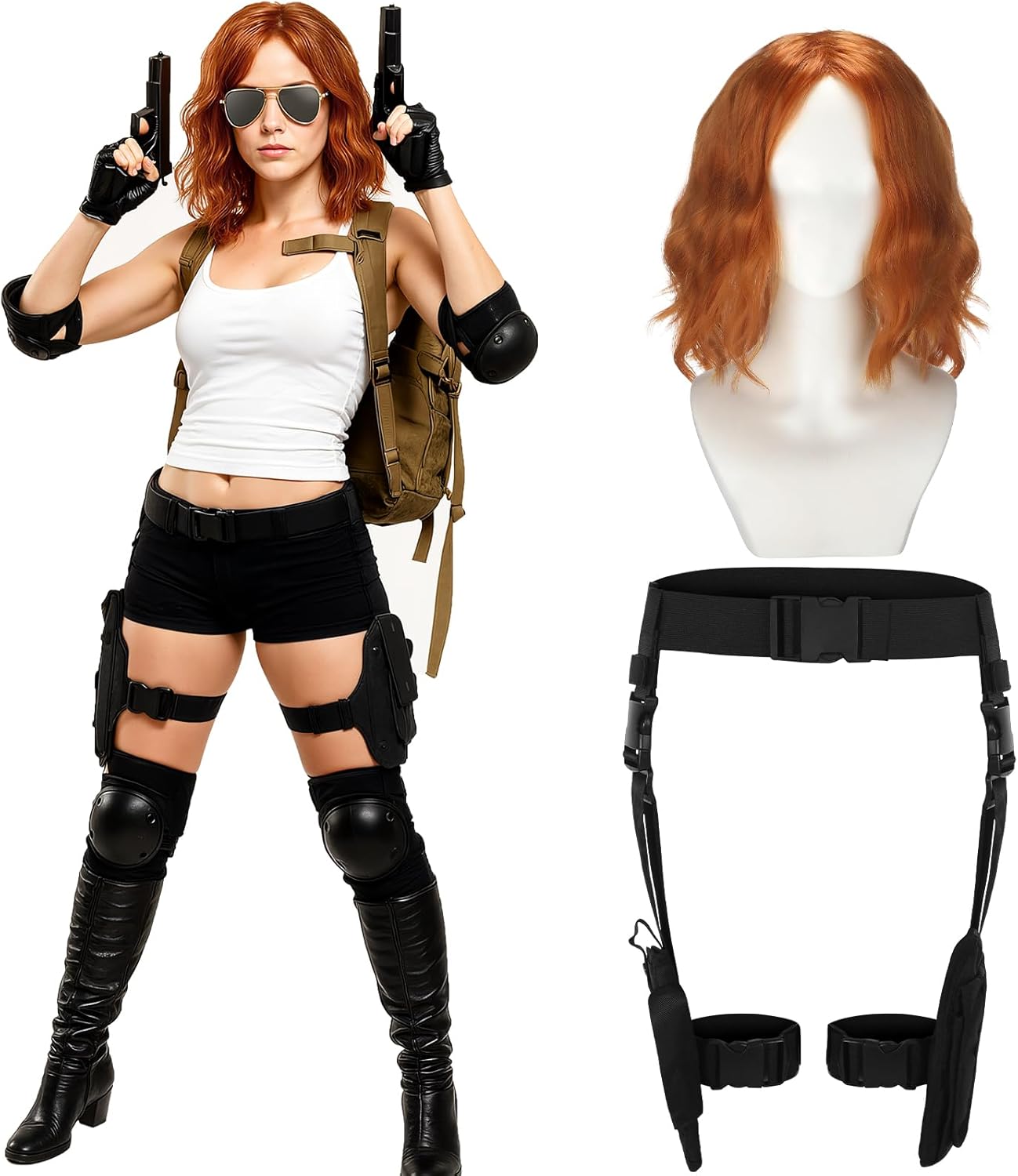 Amazon.com: Wavwavw 2 Pcs Black Women Halloween Costume Orange Red Wig ...