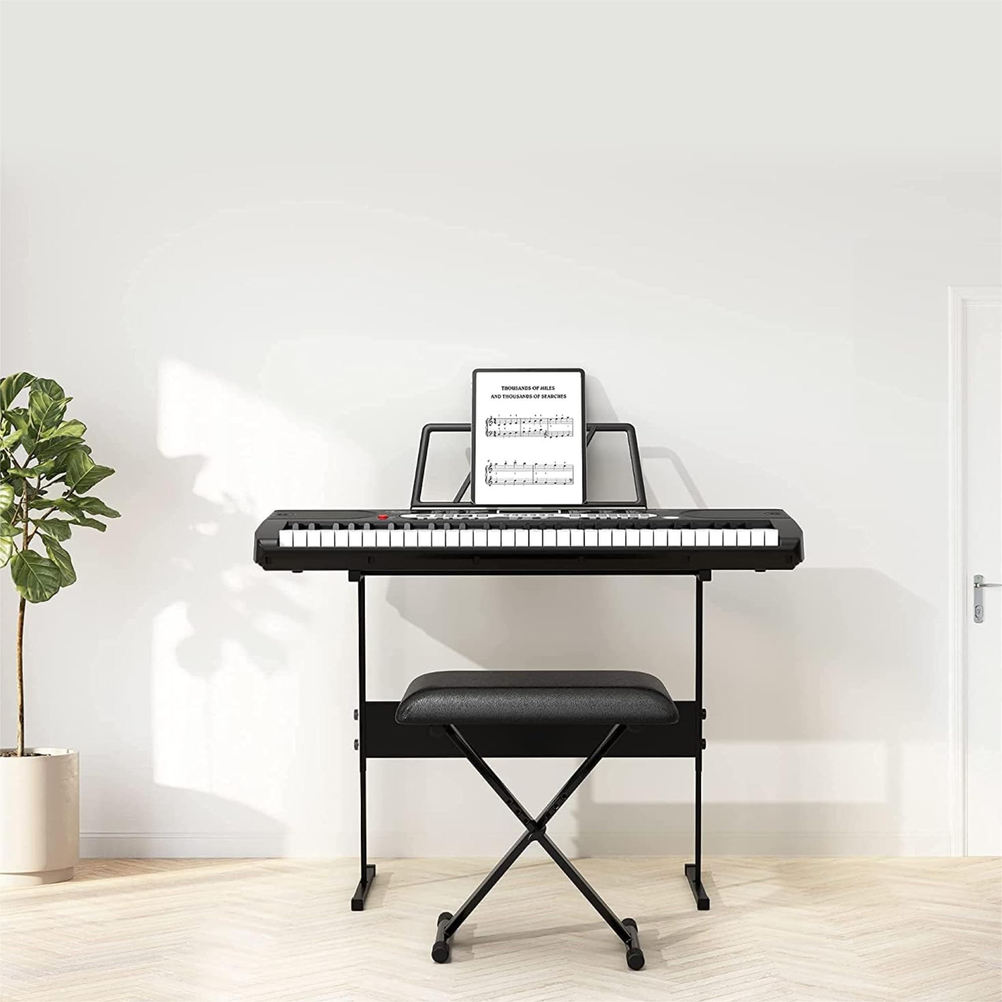 Juego de piano de 61 teclas para principiantes y niños, Piano digital con soporte de teclado, teclado eléctrico portátil con banco de piano de escritorio, auriculares, cargador, micrófono, pantalla