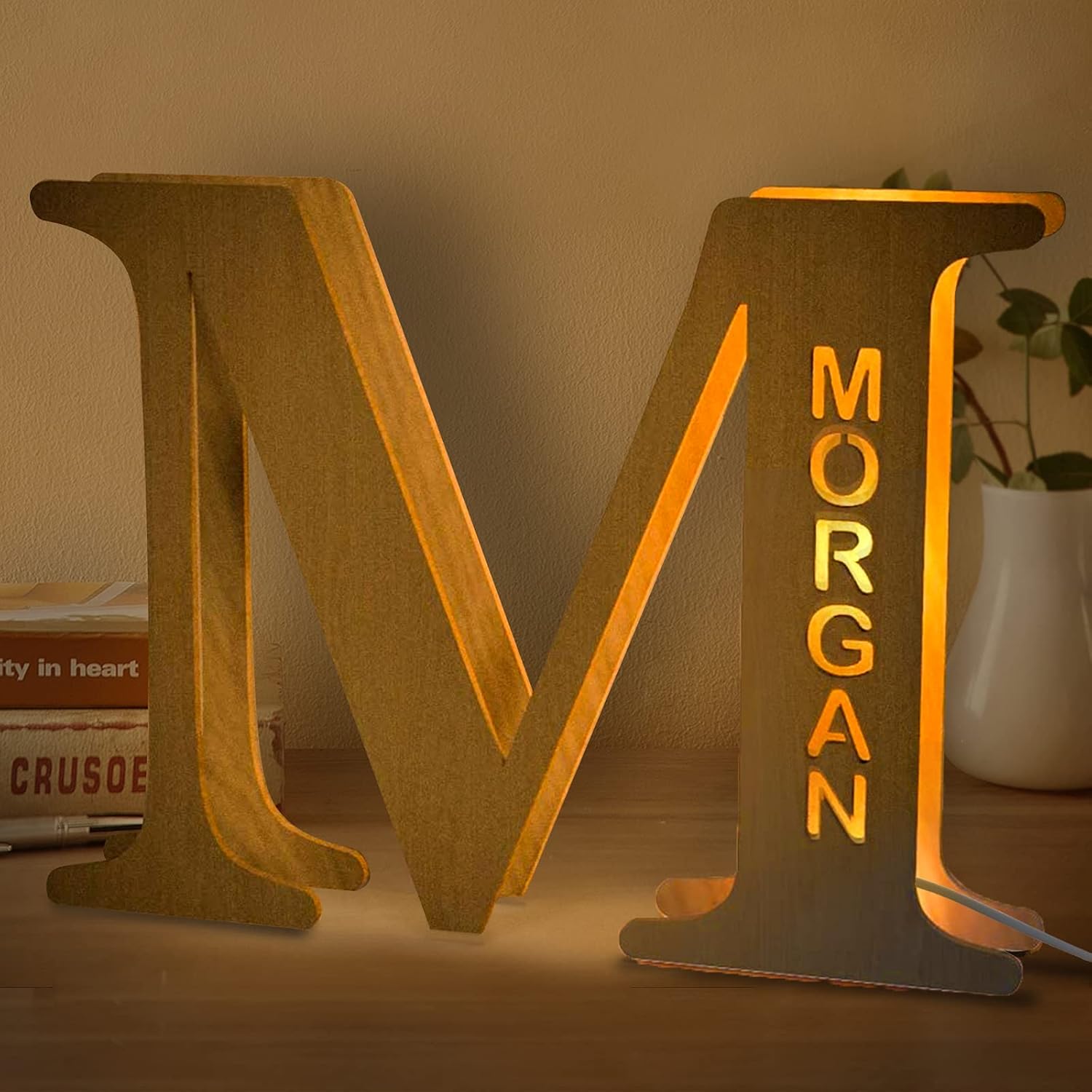 Custom LED Name Night Lights Personalized Engraved Wooden Marquee Letter Lamp Wall Decor, Romantic Gifts for Lover Anniversary
