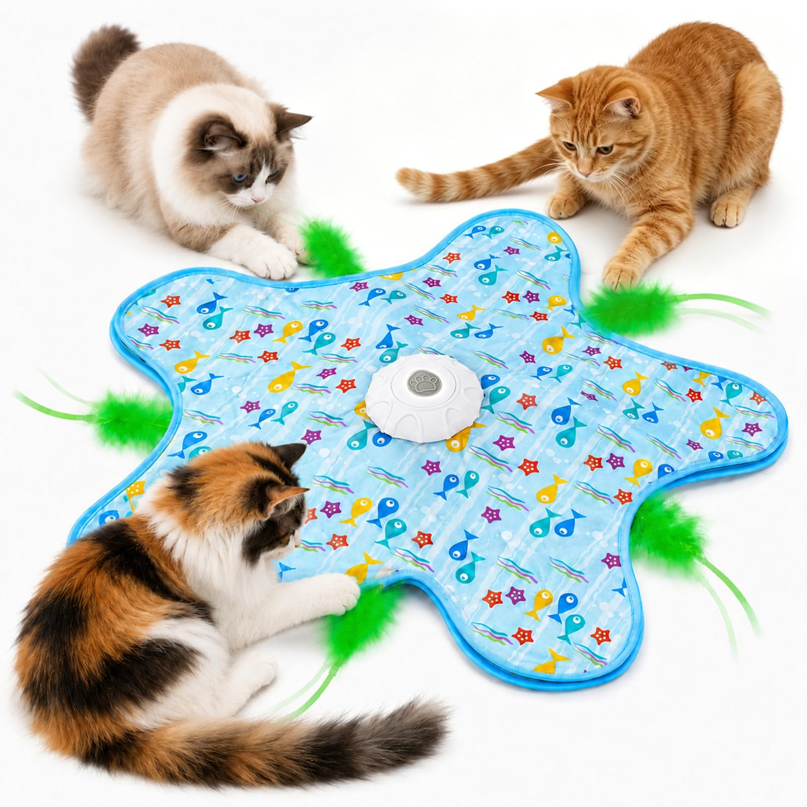 soodyoow Interactive Cat Toy, Automatic Hide and Seek Cat Toys, 3 Modes Kitten Toys, Cat Toys for Indoor Cats Adult, Realistic Mouse Squeaking Sound, USB Rechargeable, Blue