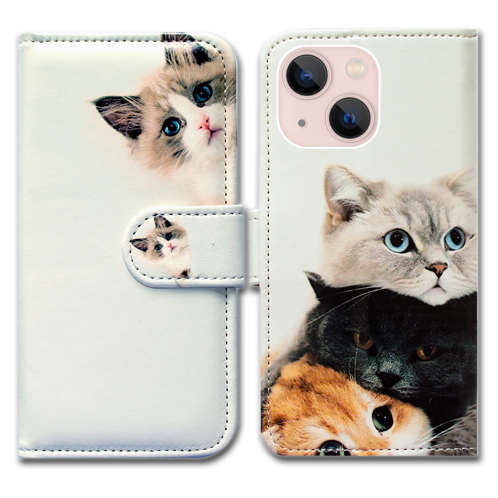 Bcov Case for iPhone 14, Cute Brown Cat Leather Flip Phone Case Wallet Cover with Card Slot Holder Kickstand for iPhone 14