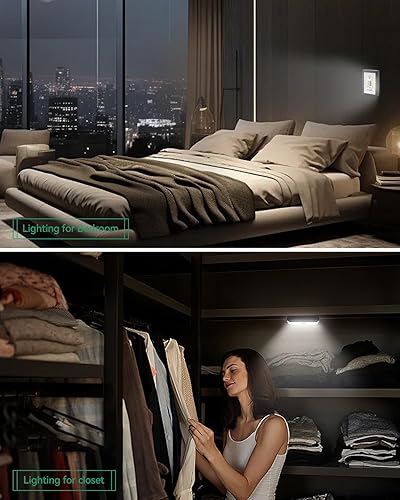 Miniatura 10 de Interruptor de luz nocturna LED, 12 baterías en total incluidas, interruptor LED COB inalámbrico de 200 lúmenes, debajo del gabinete, estante,