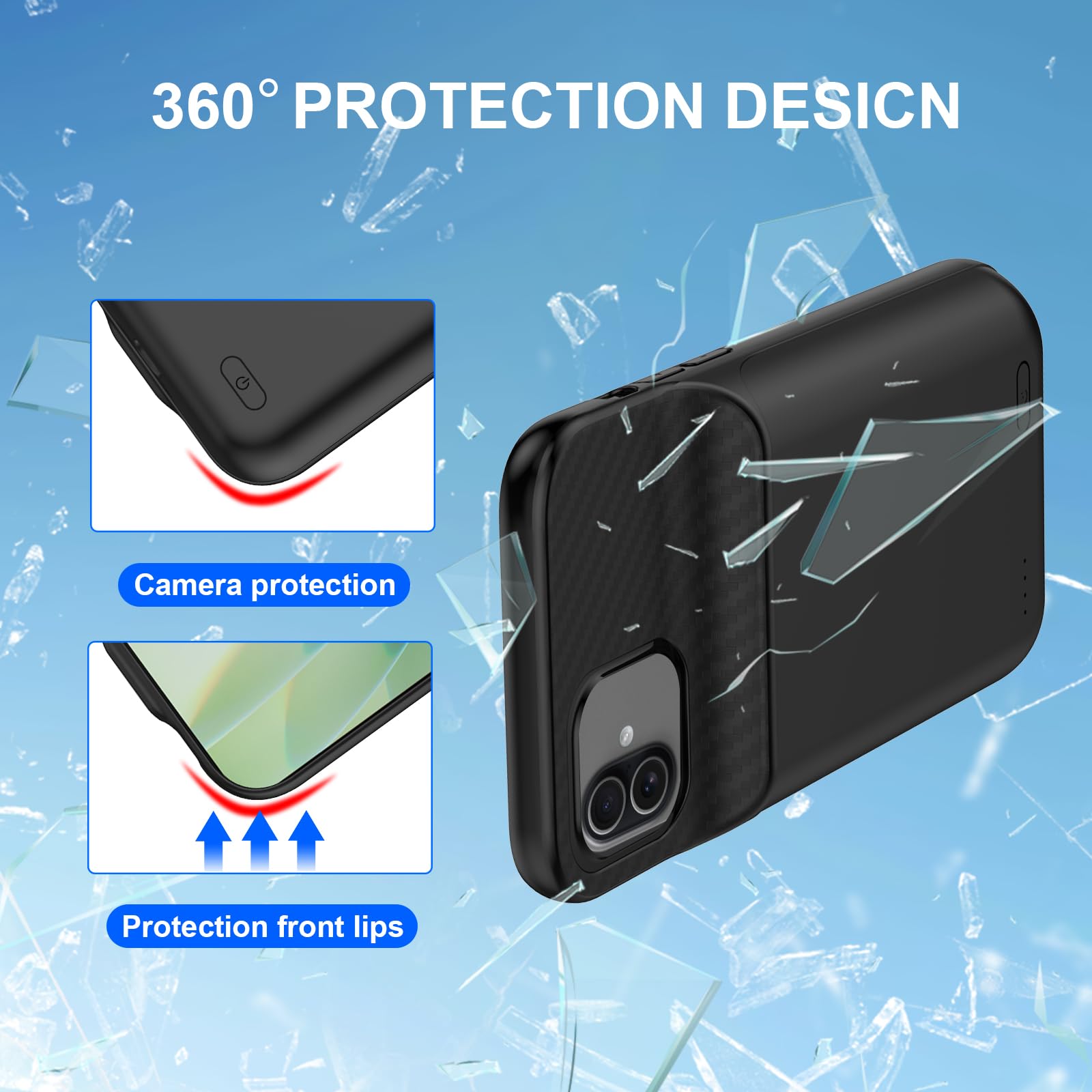 Custodia con batteria per iPhone 17, 7000 mAh, custodia di ricarica portatile ricaricabile compatibile per iPhone 17 (6,3 pollici, nero)