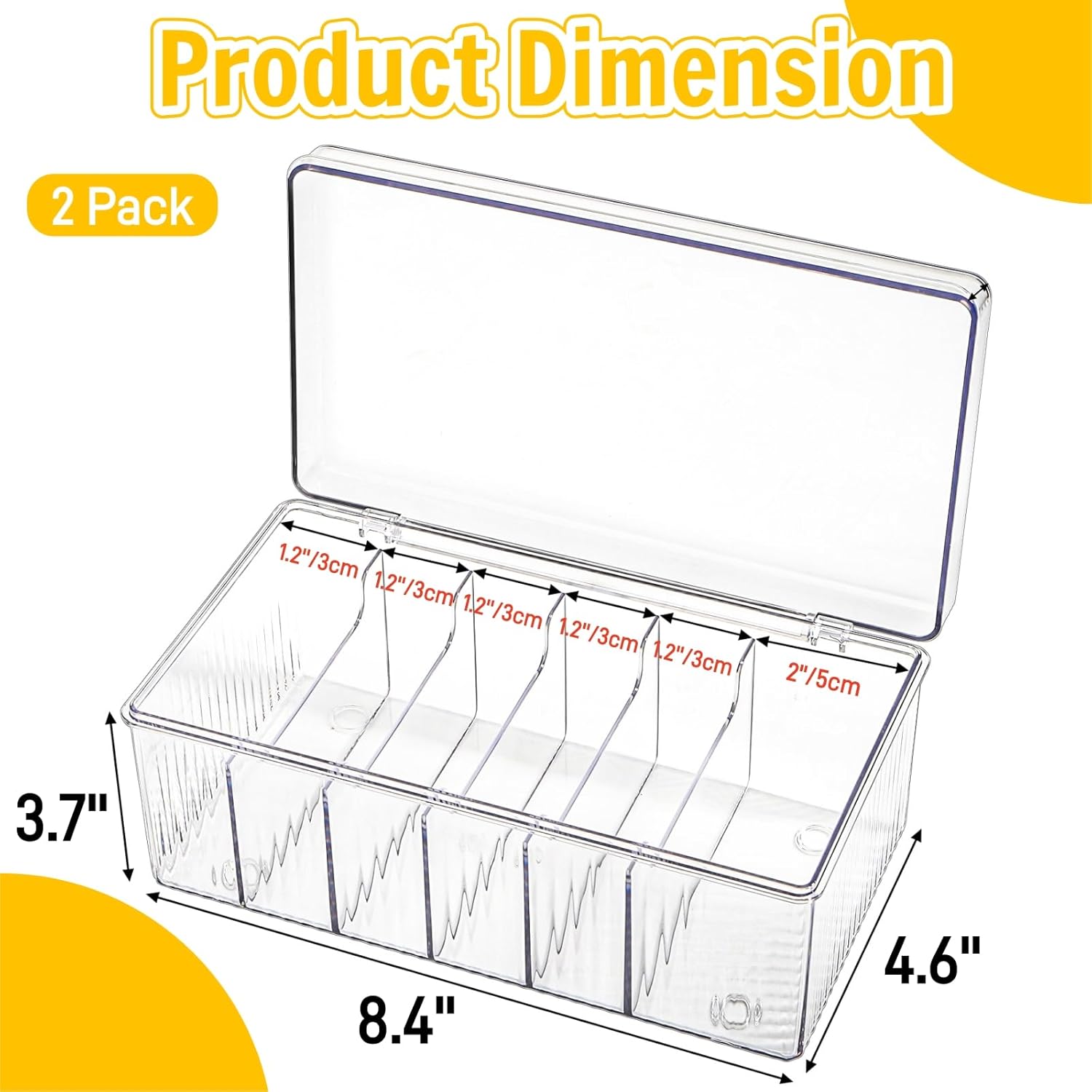 2 Pack Lash Extension Organizer, Clear Eyelash Cart Storage Boxes with 6 Compartments, Separated Large Capacity Eyelash Extension Supplies Storage Container for Lash Techs