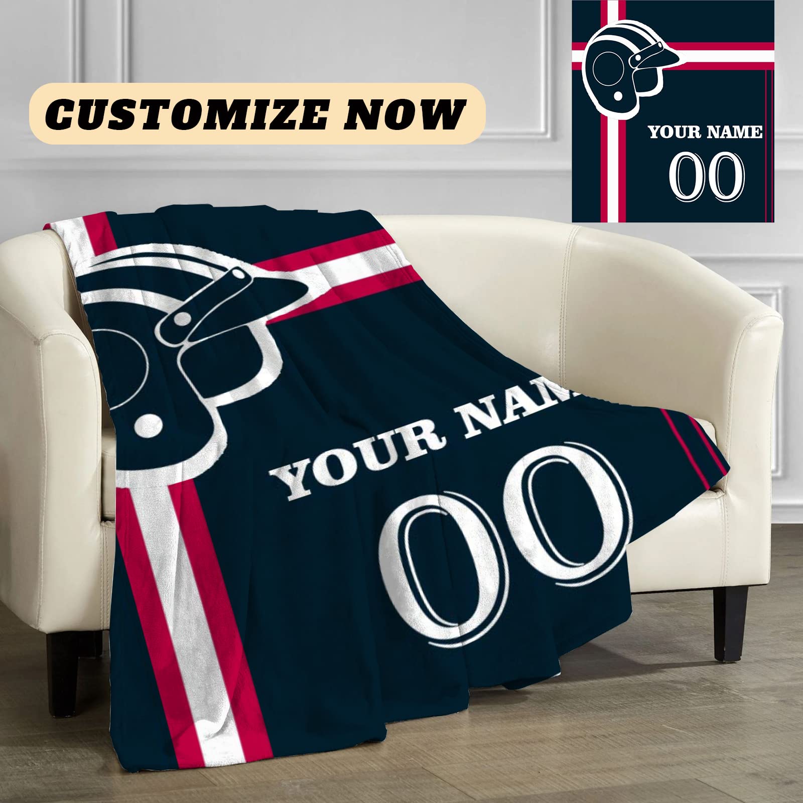 Manta personalizada con nombre de número: mantas de béisbol personalizadas de franela deportiva para amigos de la familia, año nuevo, para sofá, dormitorio