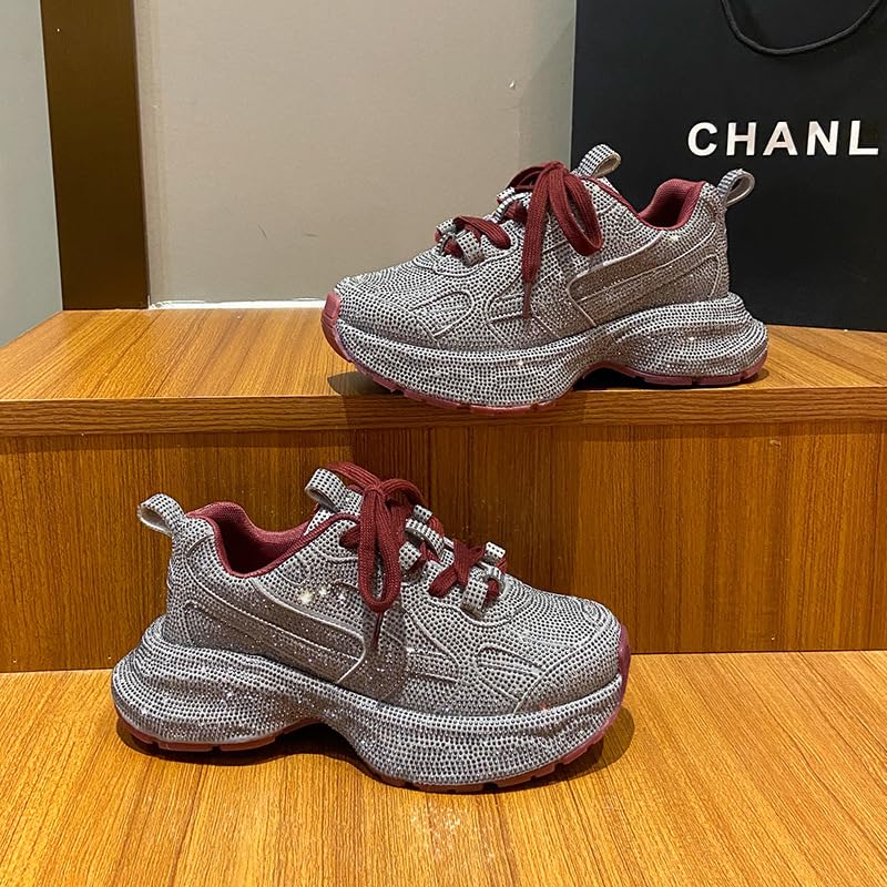 Y2K Women’s Leopard Print Bling Thick Sole Sneakers with Starry Crystal Decor Fashion Casual Running Shoes for Spring Autumn 2025 Stylish Elevator Sports Shoes for Daily Wear2