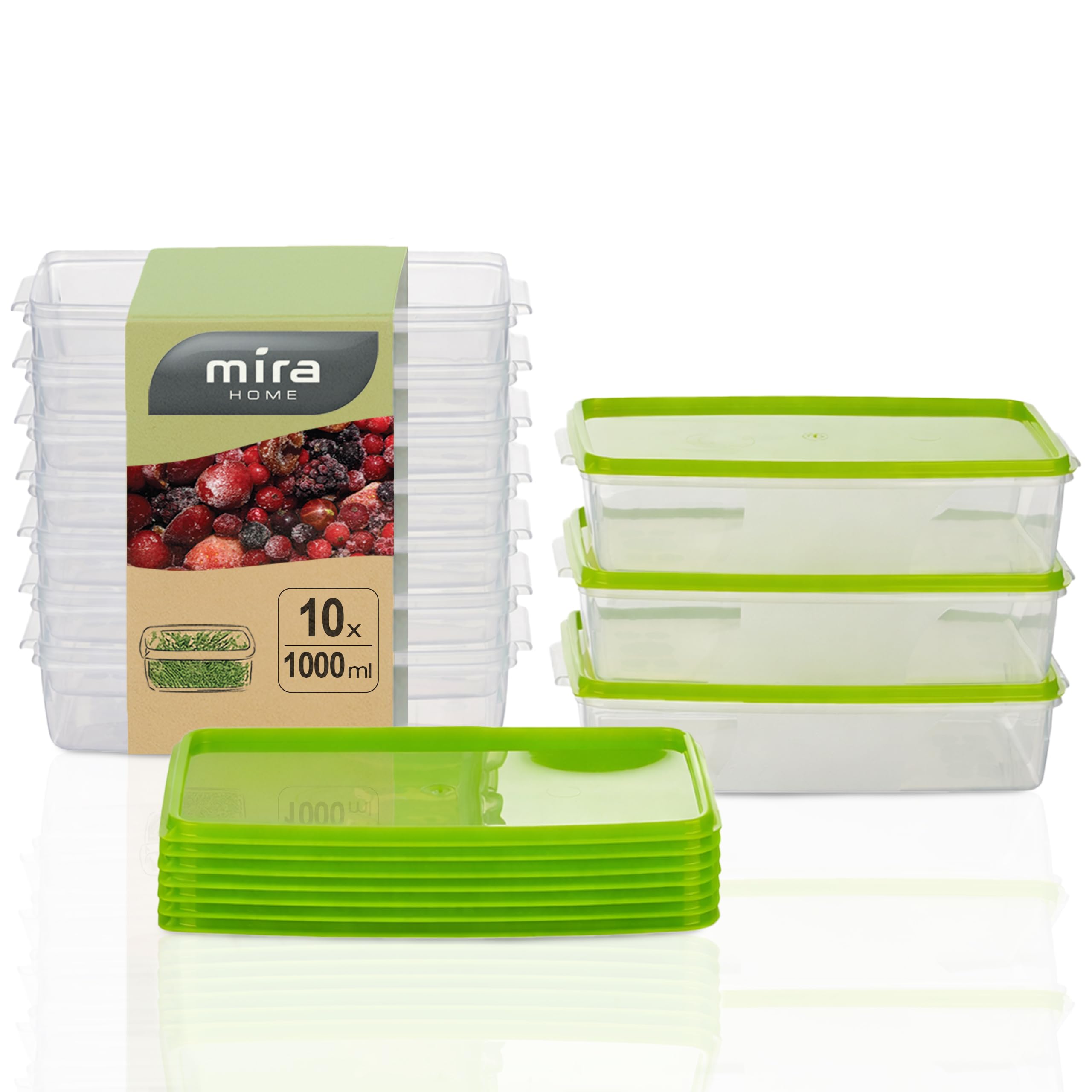 MiraHome boîte fraîcheur récipient congélation 1l rectangulaire Plat Lot DE 10 Vert