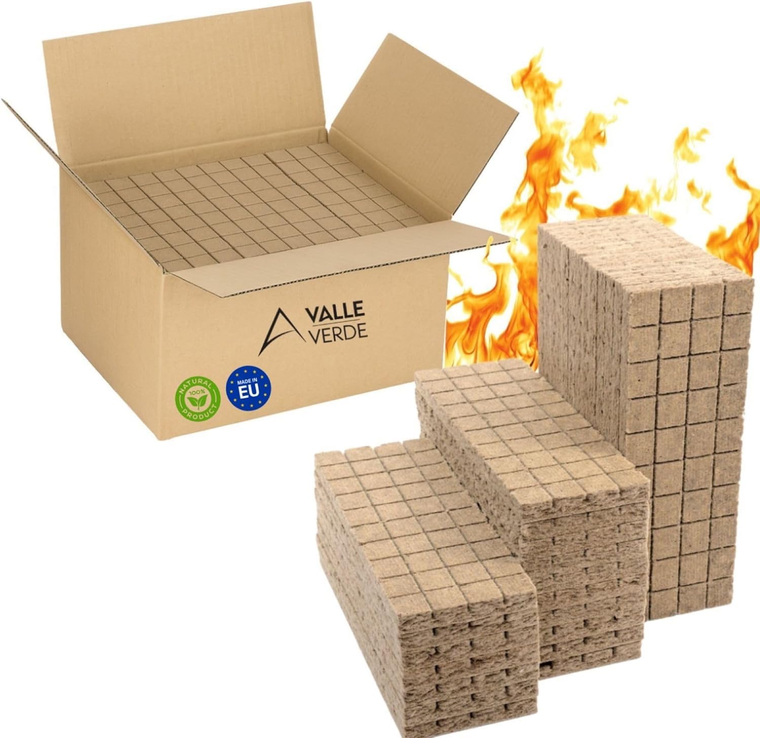 Valle Verde Kaminanzünder, Holzanzünder, Grillanzünder - 2600 Würfel - Schnellanzünder, Ofenanzünder Kohlenanzünder, Feueranzünde, Holzwolle - Anzündhilfe für Kamin, Grill, Ofen