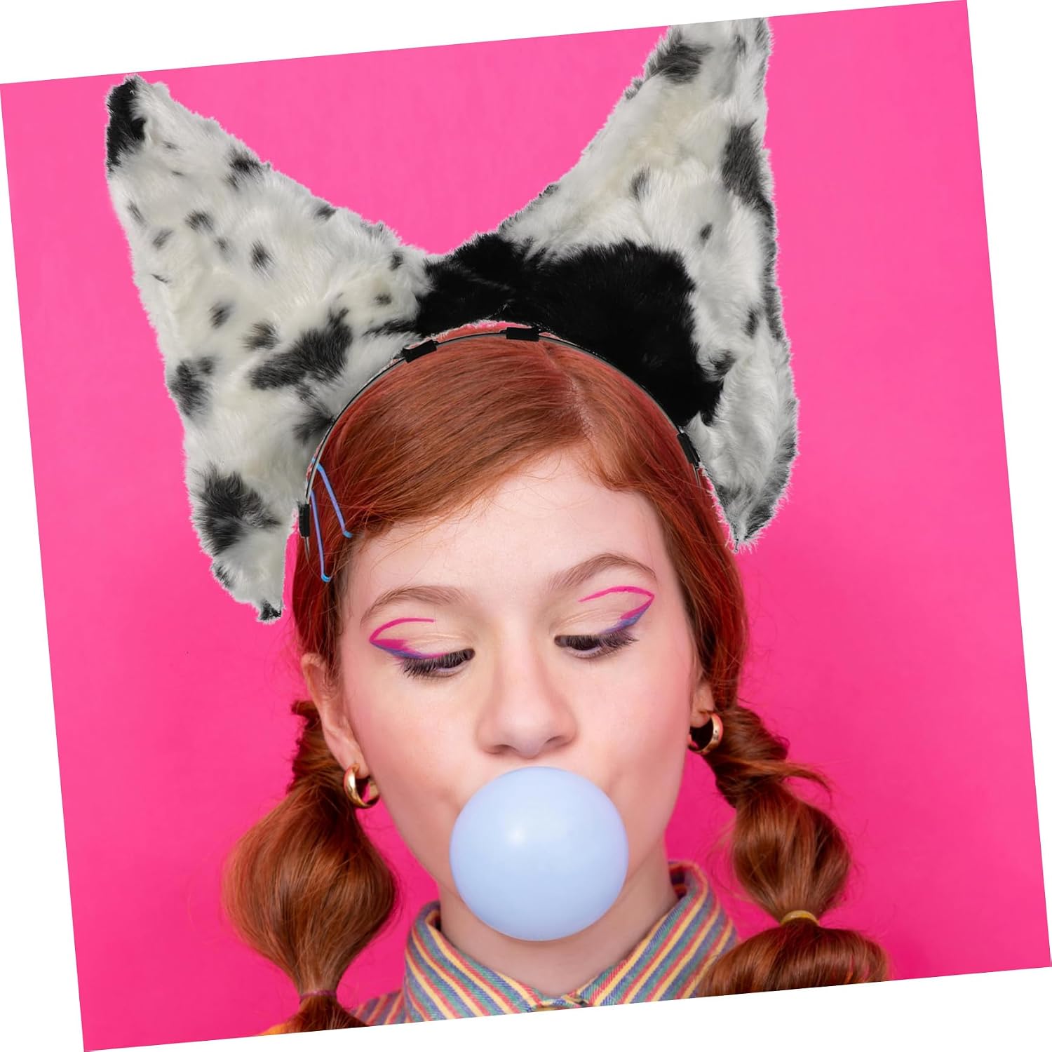 Beavorty Realistic Dalmatian Dog Ears with Printed Spotted Pattern, Comfortable Wear Headband Plush Standing Ears and Universal Sizing for Halloween and Carnival Costume Party