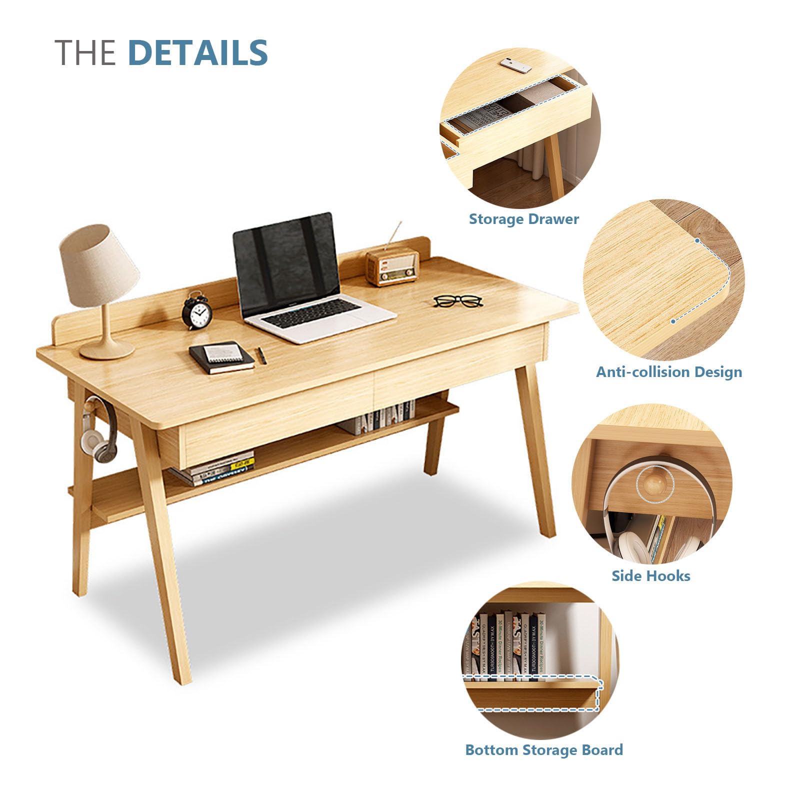 MidCentury - Scrivania moderna in noce con 2 Sto Ders 99 cm, scrivania per casa e ufficio, tavolo da studio per spazi minimalisti