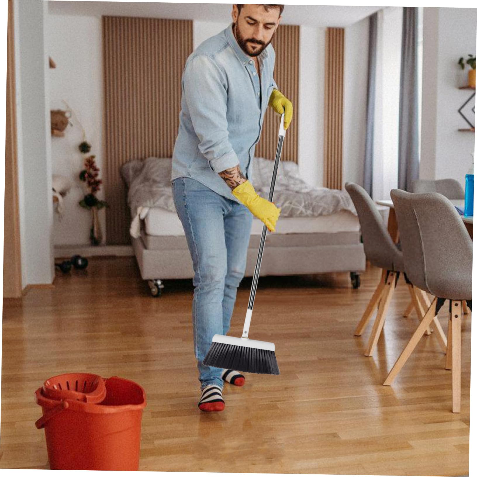 Ipetboom Juego de Escoba y Recogedor de Pie para Oficina E Interior | Plástico Blanco, Mango Ajustable, Limpieza y Diseño Compacto para Guardar sin Ocupar Espacio