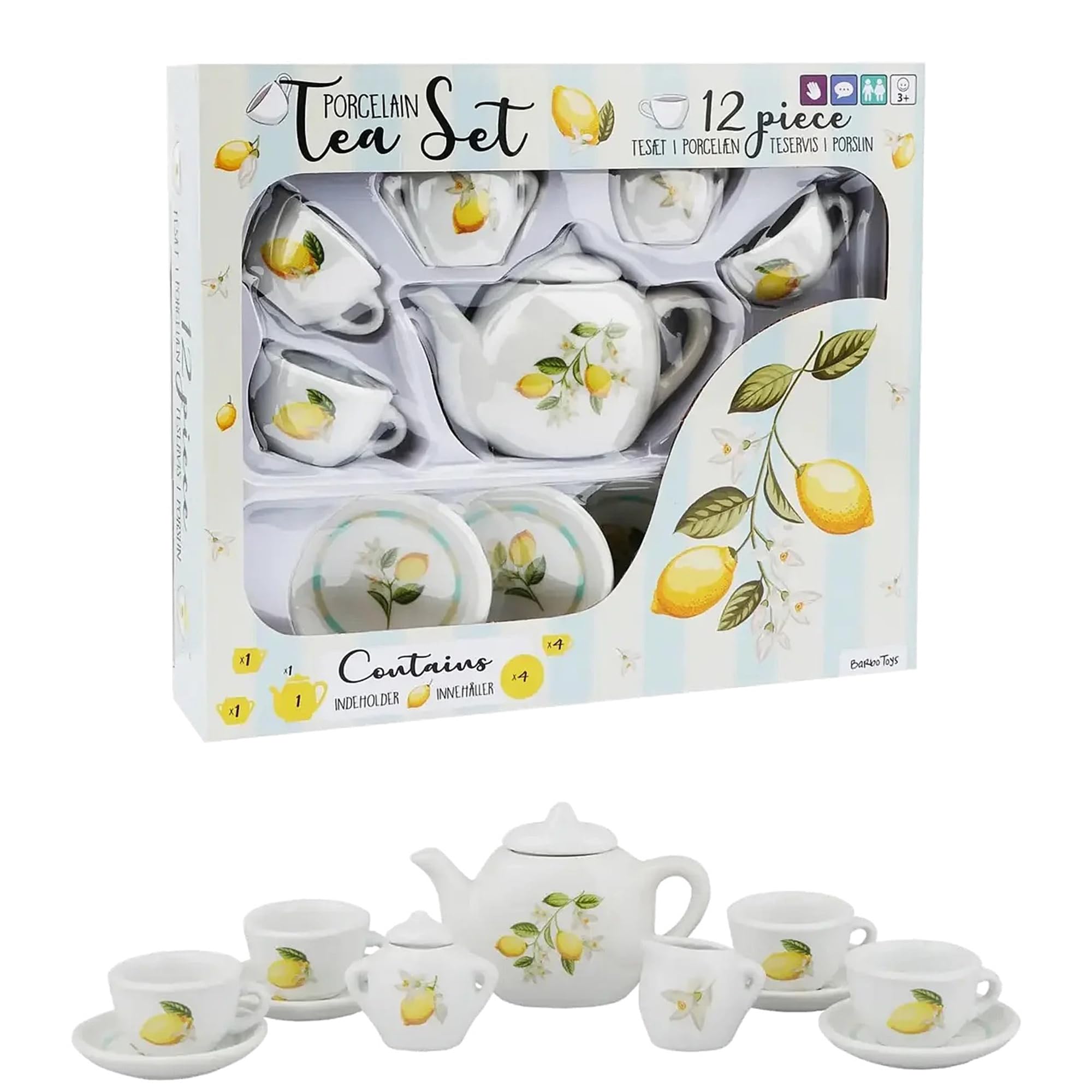 Barbo Toys 12 Piece Porcelain Tea Set Lemon Design, Yellow, enfant - Image 3