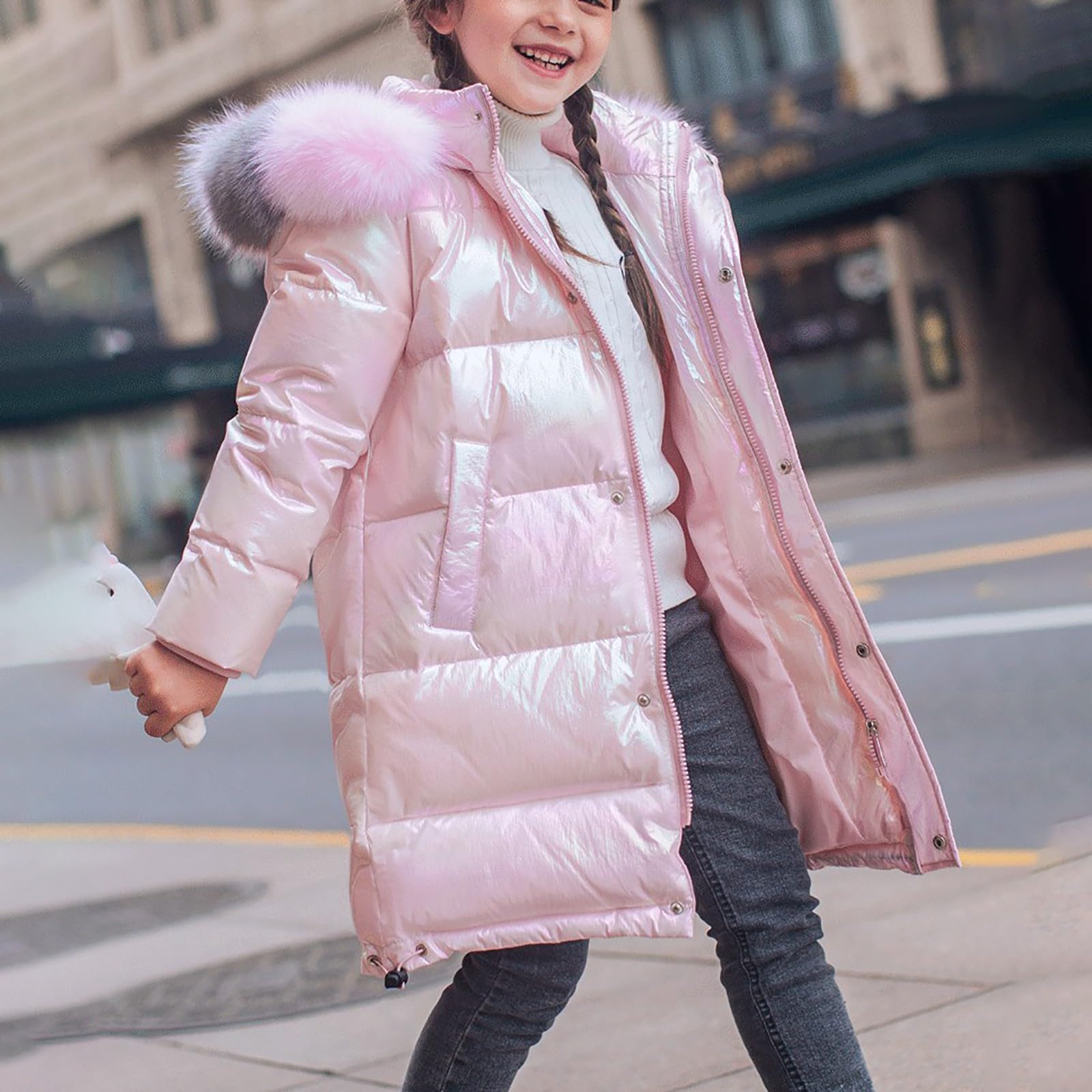 Winterjacke Kinder Steppjacke Mädchen Mantel mit großem Pelzkragen Daunenjacke PufferJacke