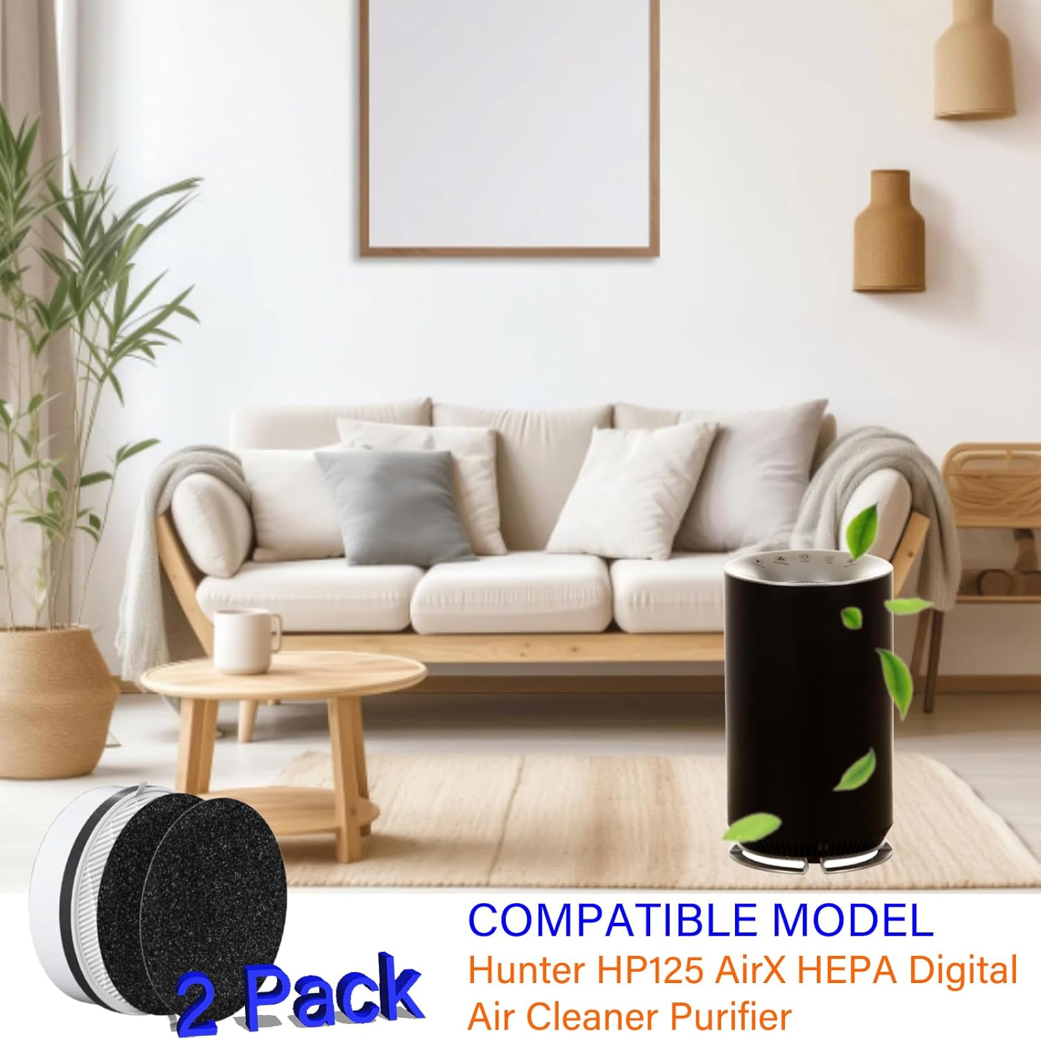 2 Set HP125 Replacement Filter for Hunter HP125 AirX HEPA Digital Air Purifier, 2 Pack H13 True HEPA and 4 Pack Activated Carbon Pre-Filter, Part Number H-HF125-VP H-HF125