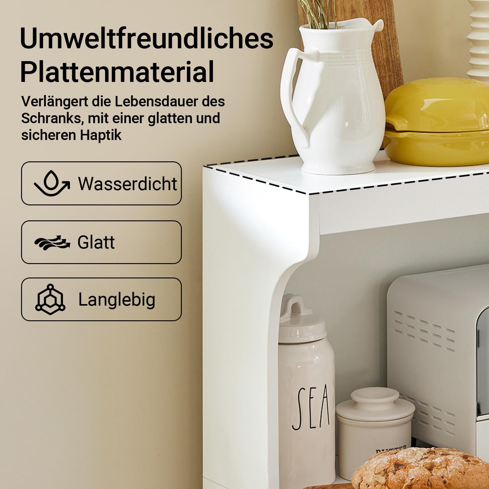 SoBuy Küchenwagen mit Bremsrollen, Mikrowellenfach & Schublade, 62x119x40cm | Küchenschrank mit Arbeitsplatte, 2 Ablagen & Doppeltürschrank, 60 kg Tragkraft, MDF/PB, für Küche & Esszimmer & Büro, FSB12-W