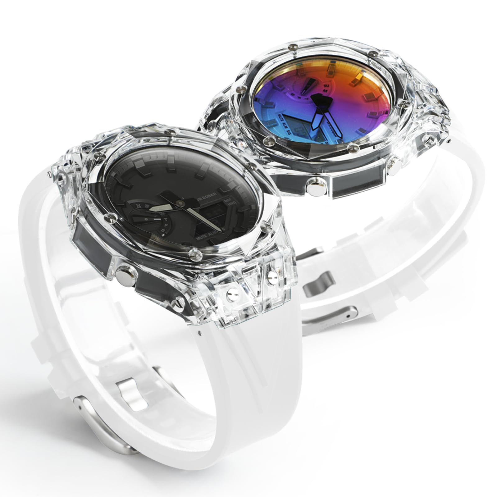 Neuupesen GA2100 Mod Kit - Transparent Case with Rubber Strap - Compatible with Gshock GA-2100/GA-2110 - Watch Part Replacement (GA2100, White)