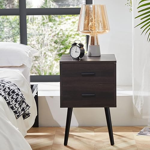 Miniatura 2 de Tianlang Mesita de noche con 2 cajones de almacenamiento, juego de 2 mesas de noche industriales, mesa auxiliar para dormitorio, sala de estar,