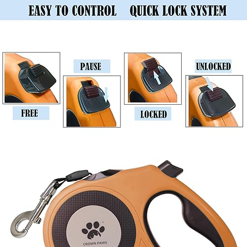 Miniatura 2 de Correa retráctil de 16 pies para perros extra grandes de hasta 130 libras, cinta de nailon sin enredos, naranja Dan24 XL