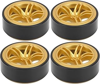 Tomotato 4PCS 6 Spoke Plastic Wheel Rims with Rubber Tires Beadlock Wheel Hub Rims Compatible with 1/10 RC Drift Car OnRoad Drifting Car(Gold)