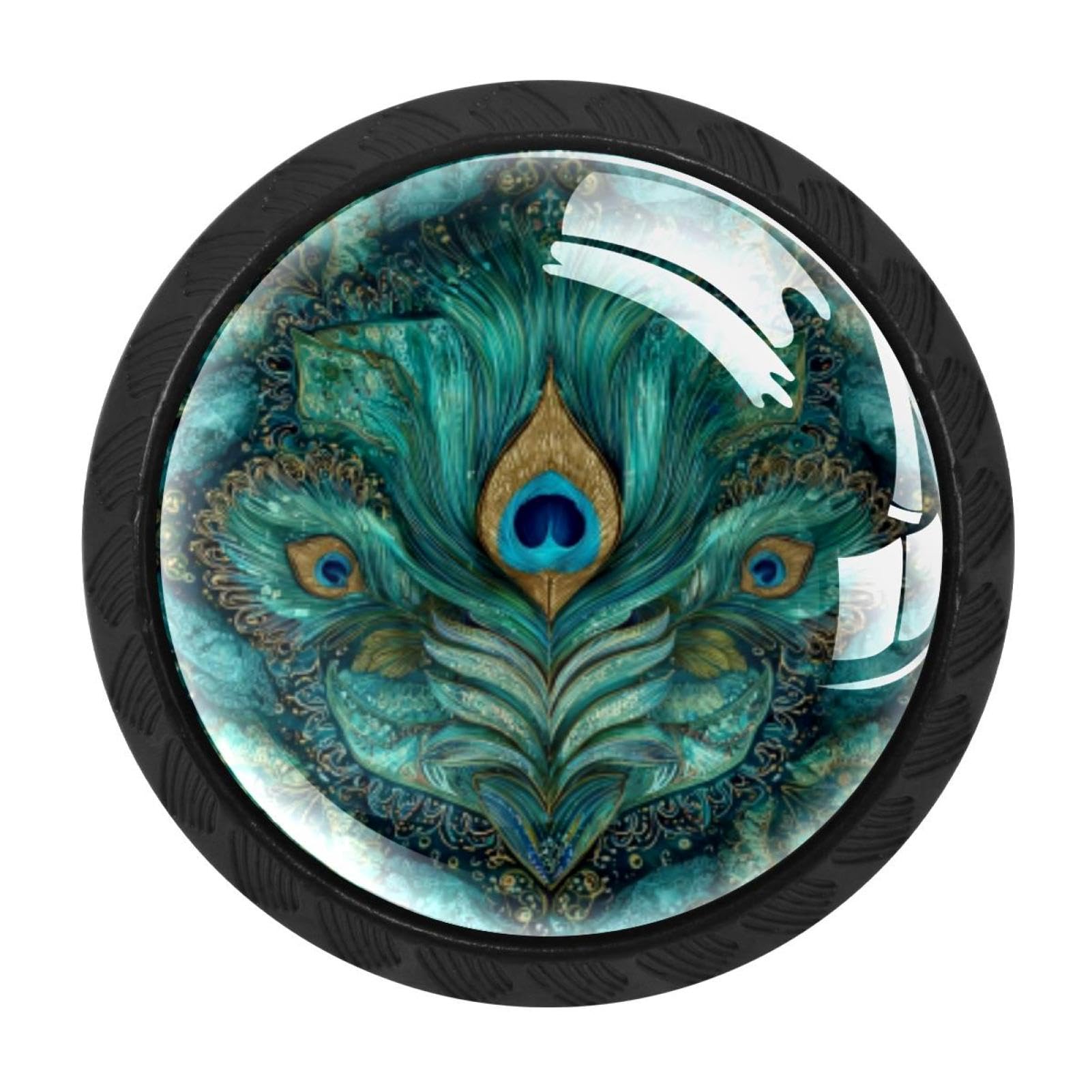 CHENZZZZ 4 pcs Turquoise Peacock Feather Paisley Vintag (2) Cabinet Knobs Crystal Drawer Pulls for Kitchen, Bathroom Cabinet, Dresser and Cupboard