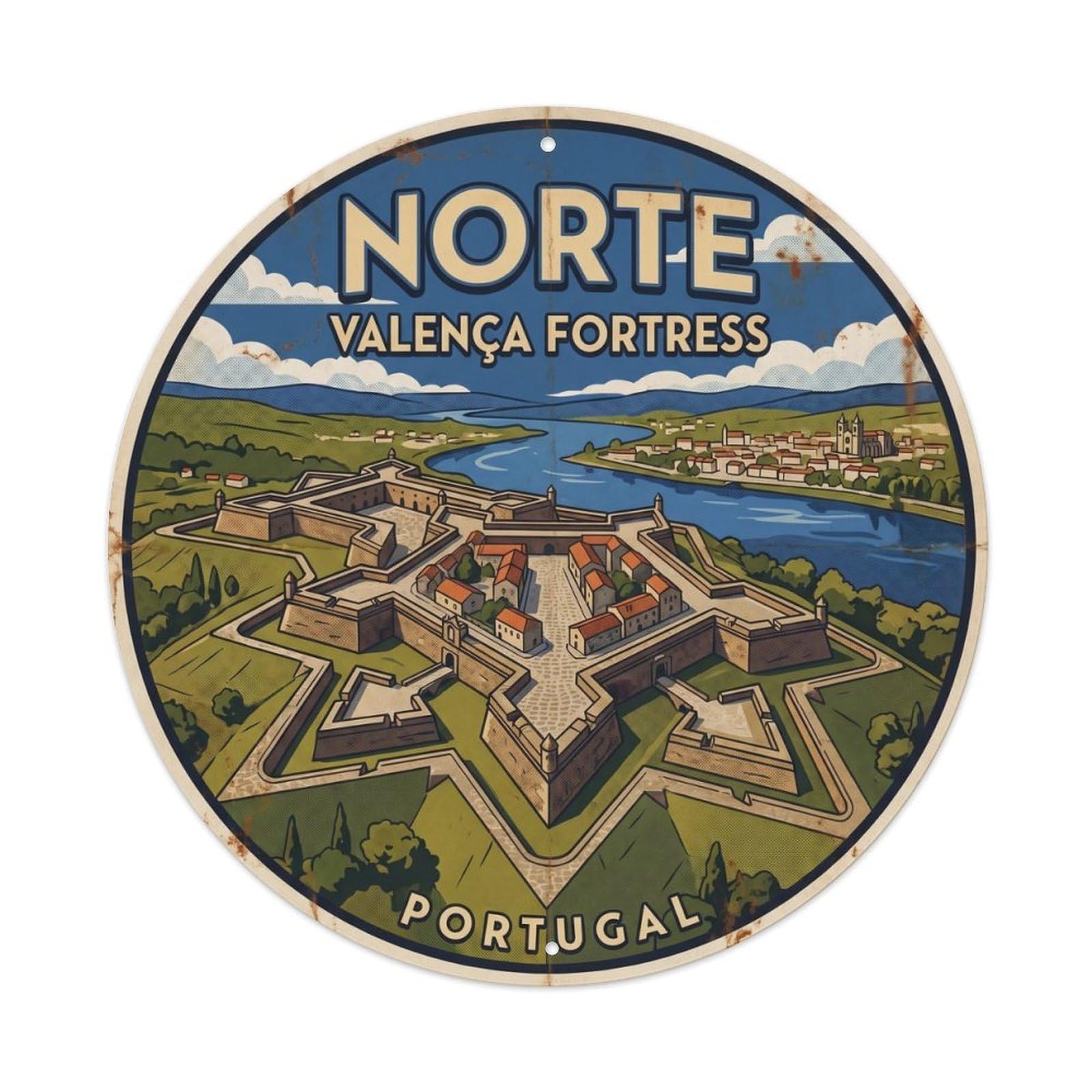 Olhnbad Style Portugal Norte Valenca Fortress Portuguese Heritage Metal Tin Sign