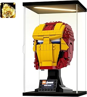 Instnovny Acrylic Display Case for Collectibles Clear Acrylic Boxes for Display Figures Memoribilia Lighted Building Helmet Model 76165 Display Case Storage Box(Black-Solid Yellow; 5.9*5.9*9.8 inch)