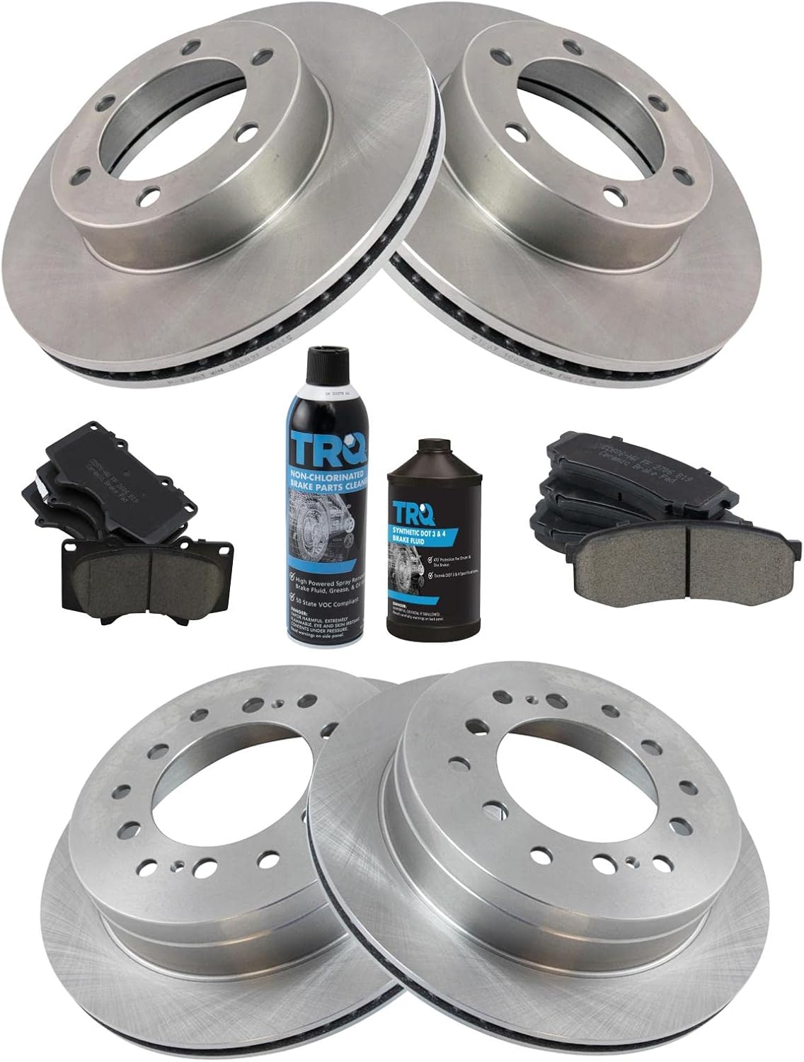 TRQ Front and Rear Brake Pad & Rotor Kit Brake Chemical Kit Brake Pads Brake Rotor Ceramic Compatible with 2003-2007 Toyota Sequoia