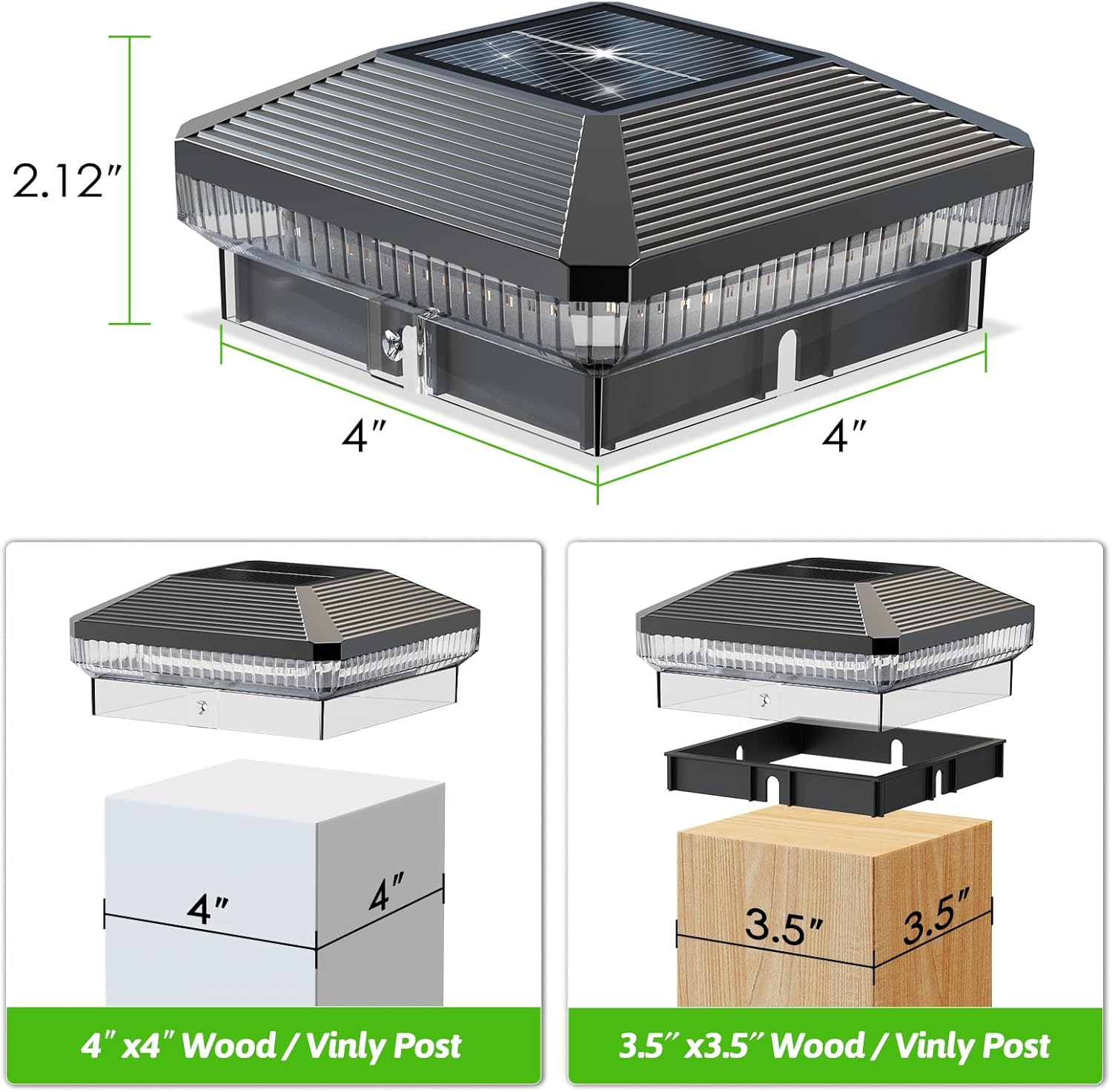 8 Pack Solar Post Cap Lights Outdoor, Brighter 40 LEDs with 3 Modes, Waterproof Deck Fence Post Lights Solar Powered for 3.5x3.5 and 4x4 Wood/Vinly Posts