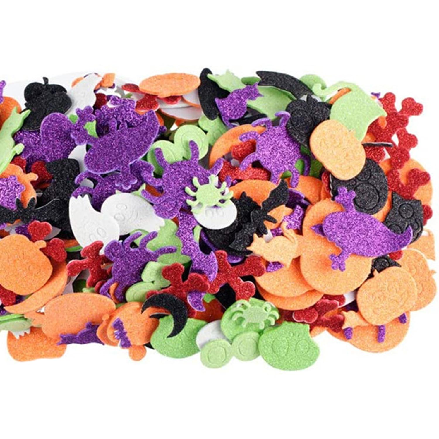XNFUOE 100pcs Halloween Foam Stickers Glitter Foam Stickers Trick or Treat Party Bag Fillers for Crafts Holiday Cards Home Halloween Party Decoration Supplies