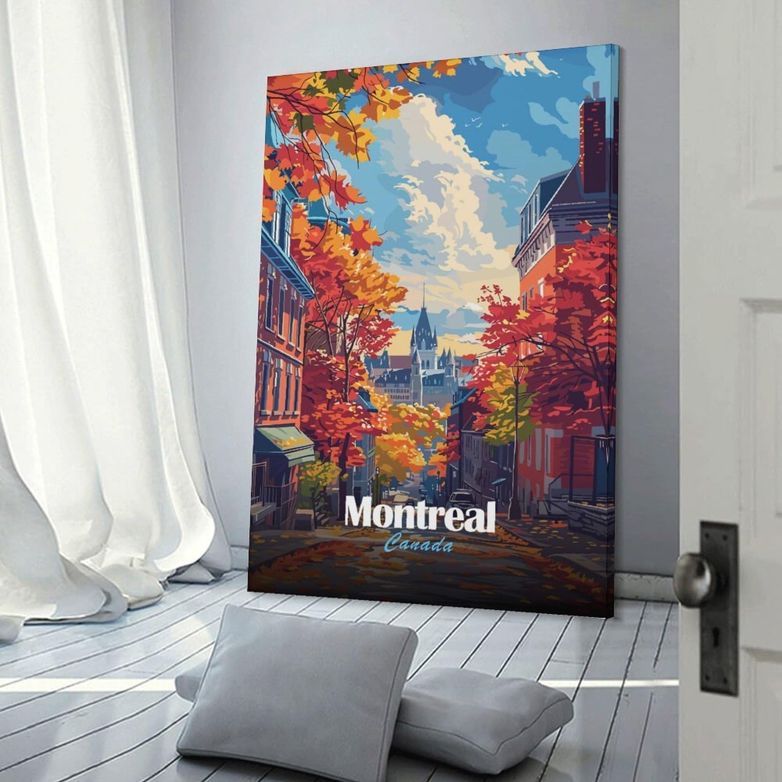 Junmoney Montreal Canada Autumn Cityscape Canvas Wall Picture, 24x36inch(60x90cm), for Wall Displays, Bedrooms Or Room Updates, Wall Decor Suited to Curated Displays