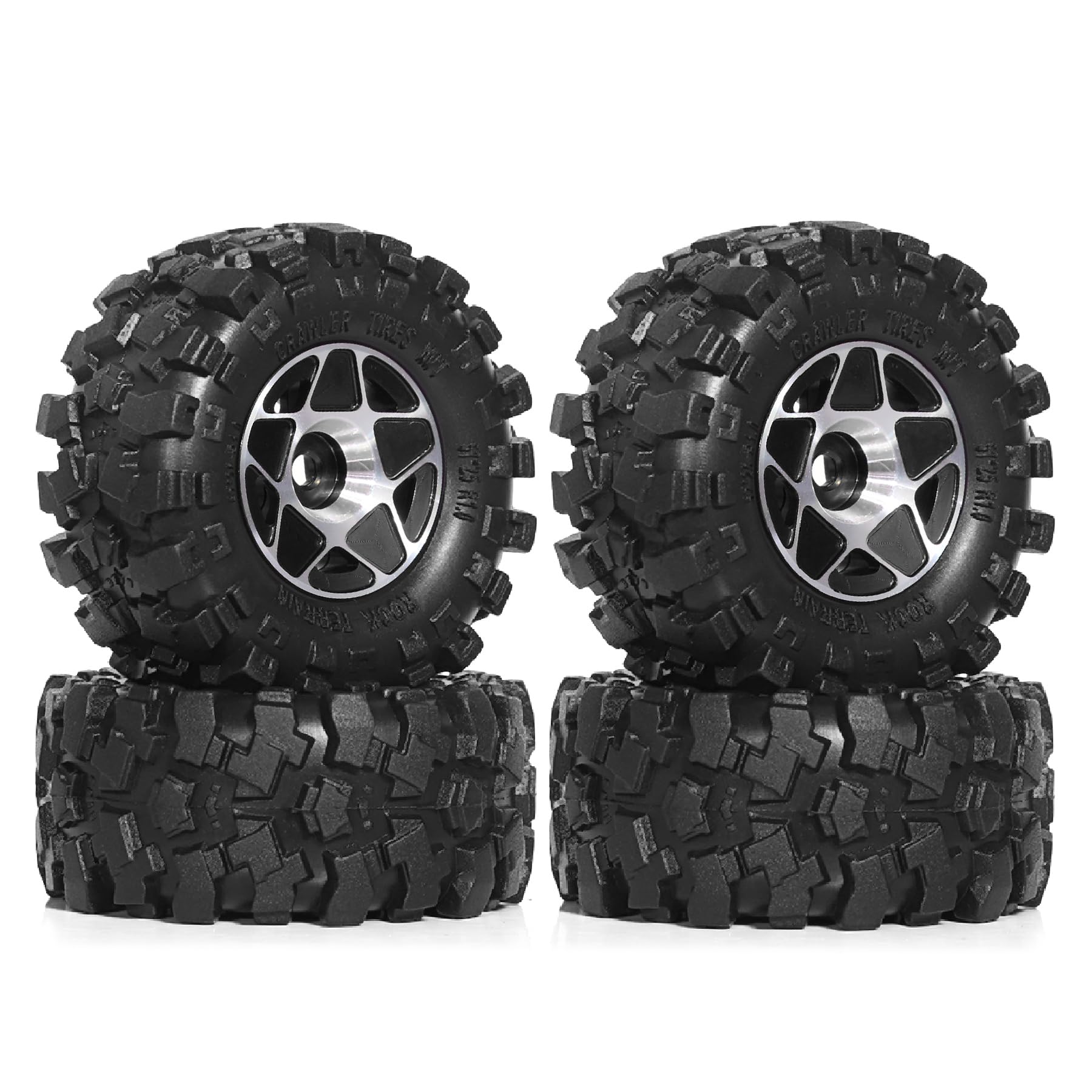 REDSPIDER 1.0 Beadlock Wheels and Tires Set?4pcs? 1.0 Crawler Tires 57 * 25mm Aluminum Alloy 1.0 Wheel 1/18 1/24 RC Crawler Tires for SCX24 TRX4M FMS FCX24 FCX18 AX24 (Black)