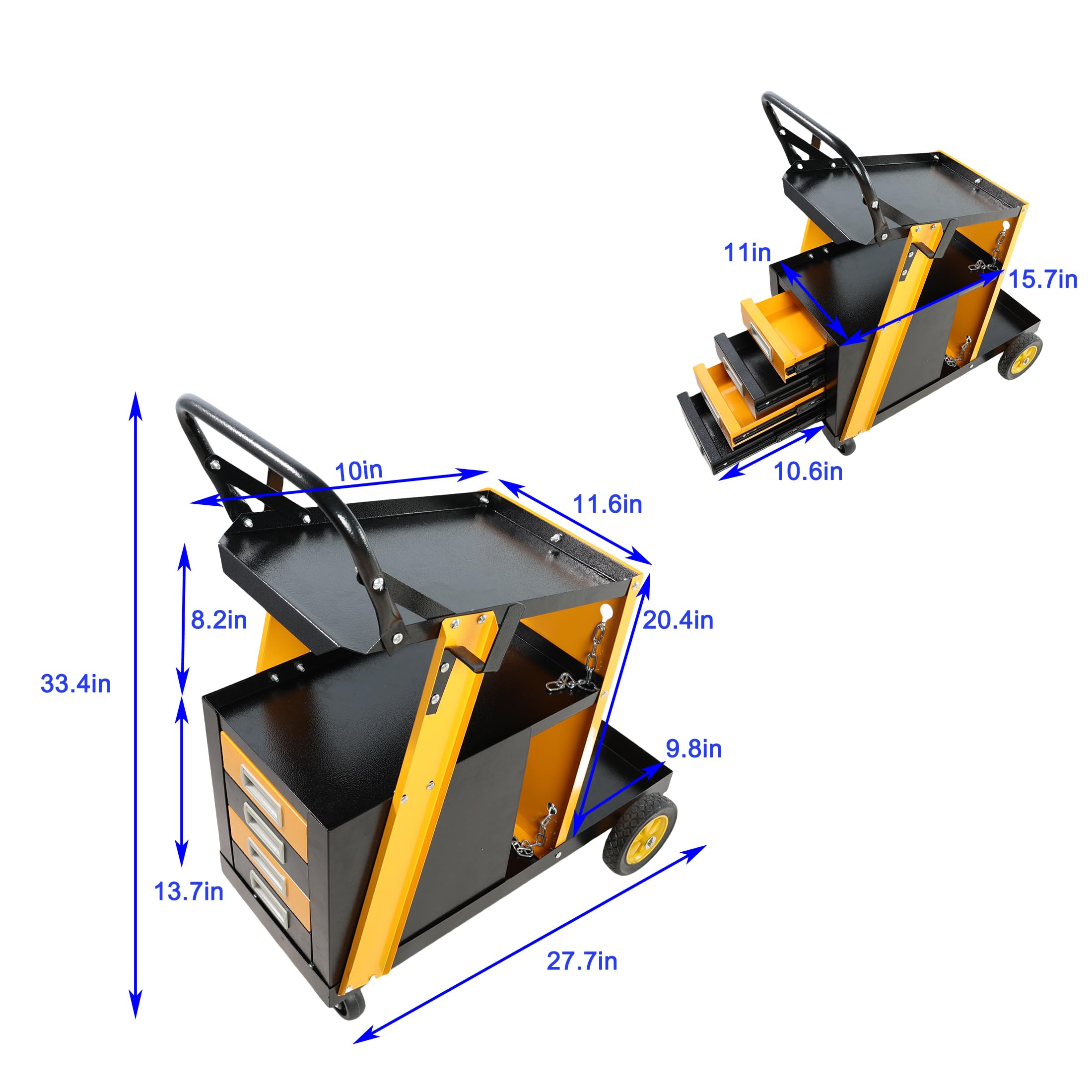 Multifunctional Welding car, Equipped with Two Safety Chains' Two Front 360° Rotating Universal Wheels, MIG, TIG, Plasma Cutter and Other Equipment Placed (227P220276-9)