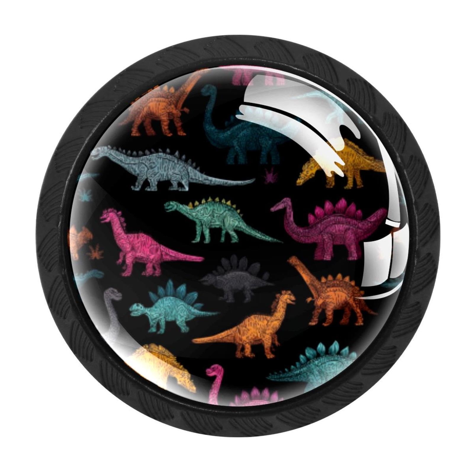 Chenzzzz Multicolored 02 4 Pack Colorful Hand Drawn Dinosaur Pattern (11) Dresser Drawer Cabinet Knobs Black Round Drawer Knob Pull Handle With Screws For Kitchen Wardrobe Cupboard Furniture Decor