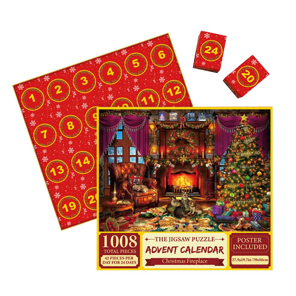BIOSA 11.26 X 8.66 Inch 24 Box Puzzle Countdown Calendar Christmas Jigsaw Puzzles Advent Calendar 1008 Pieces Jigsaw Festival Theme Santa's Surprise for Puzzle Enthusiasts