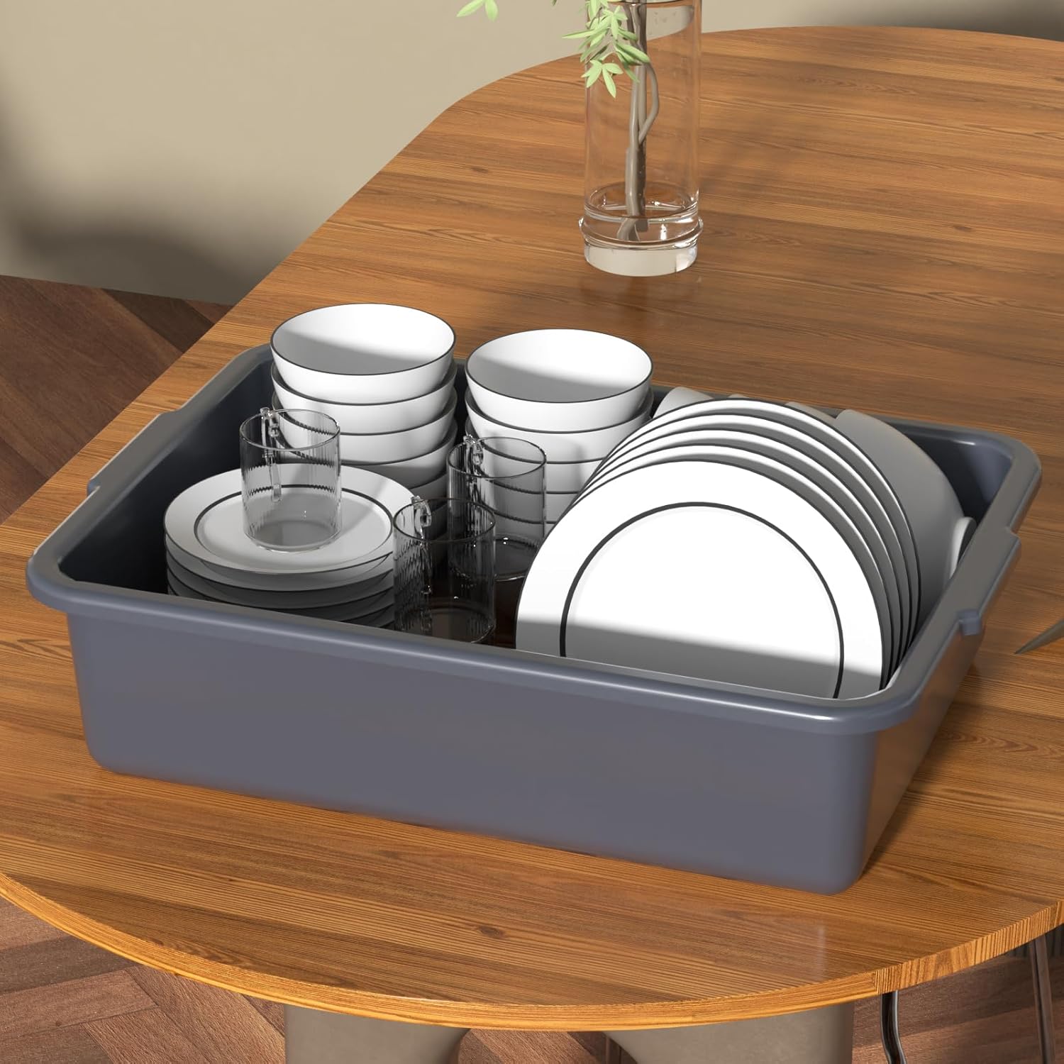 4-Pack 24 L (6.3 Gal) Commercial Bus Box Large, Plastic Bus Bins for Restaurant & Kitchen, Gray