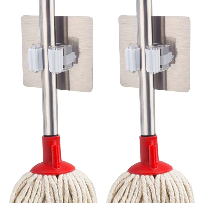 Zollyss Magic Sticker Series Self Adhesive Mop And Broom Holder, Pack Of 2 (hard_floor, Silver, plastic)