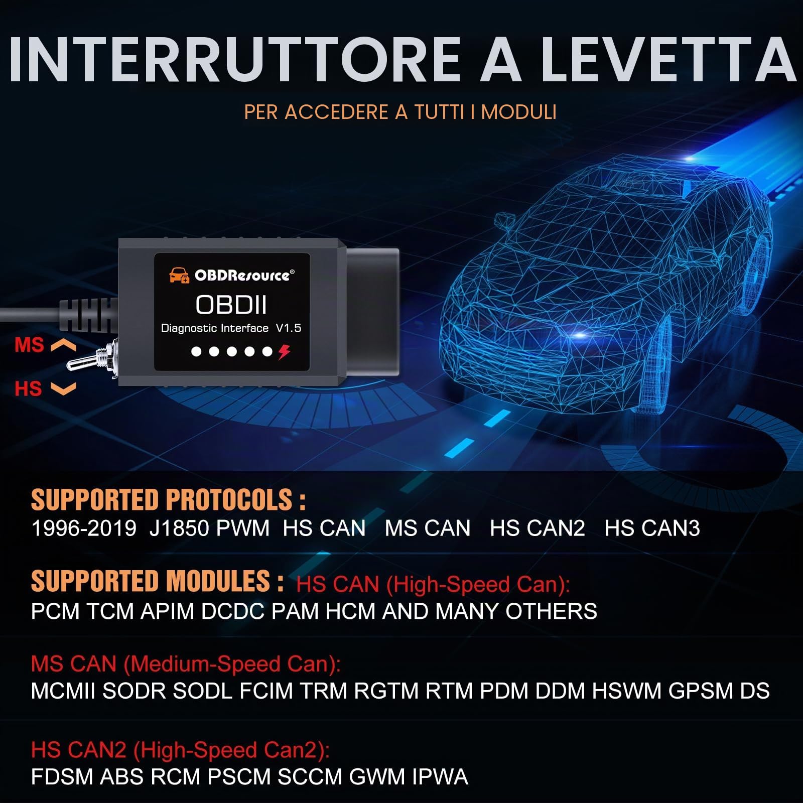 FORScan OBD2-Adapter, OBD2 Dispositivo di Diagnosi, Dispositivo di Diagnosi Auto per Tutti gli Auto con Ms-Can Hs-Can-Switch per la Diagnosi di Pkw e Light, Truck-Code Reader per Ford F150 F250 Solo